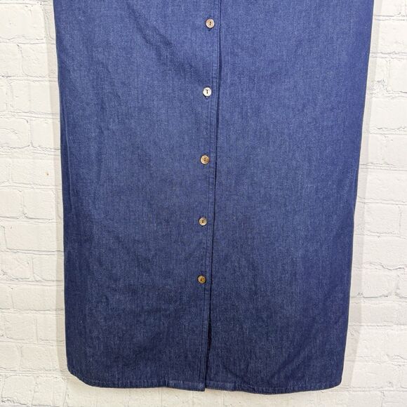 VTG 90's Talbots Maxi Dress Size 8 Blue Chambray Denim Button Down Cape Duster - Picture 5 of 15